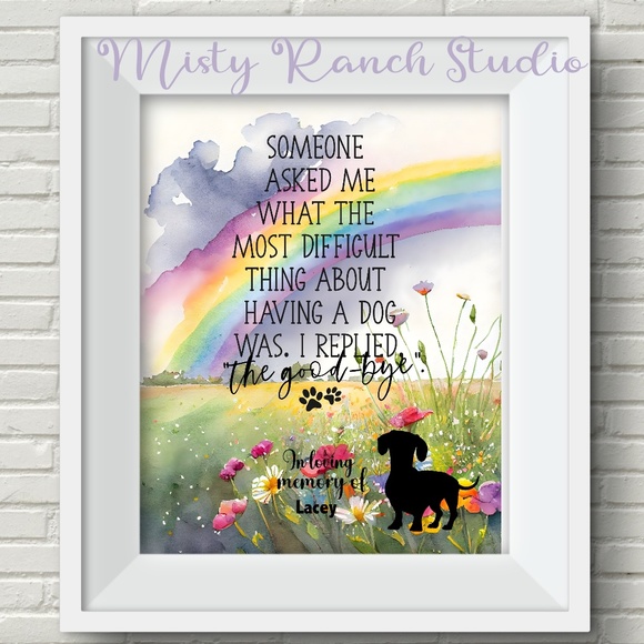 Dog Memorial Print "The Goodbye" Personalized UNFRAMED In Memory Rainbow Bridge - Picture 1 of 1